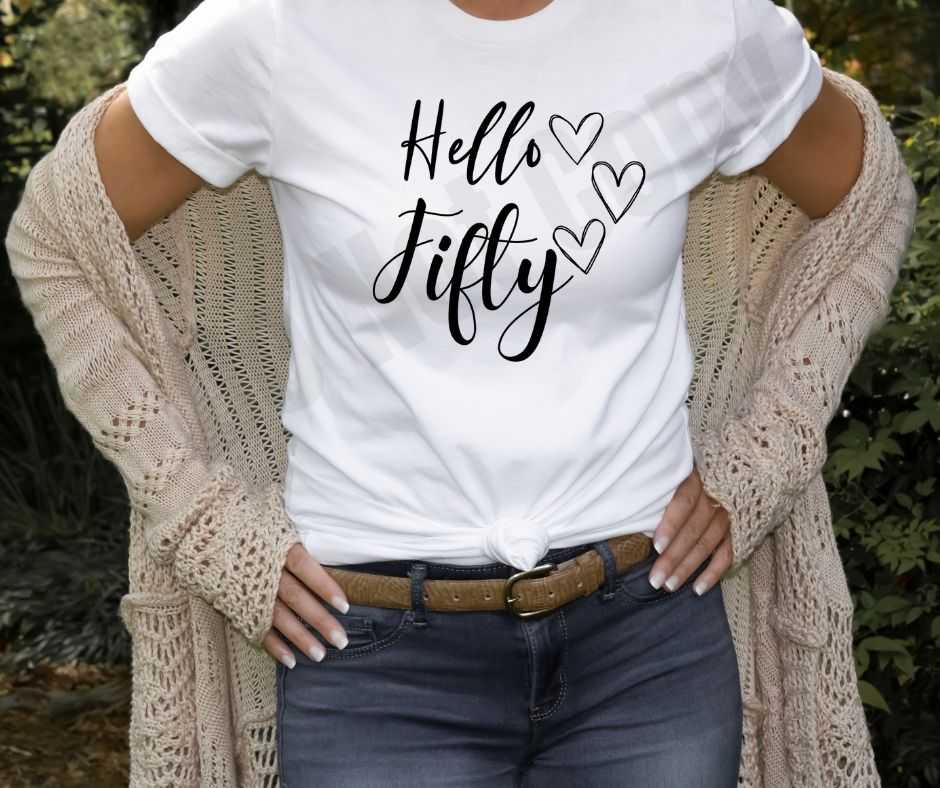 Hello Fifty Screen Print Transfer - Print My Images