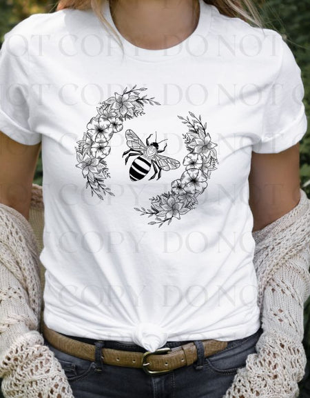 Bee With Flowers Screen Print Transfer - Print My Images