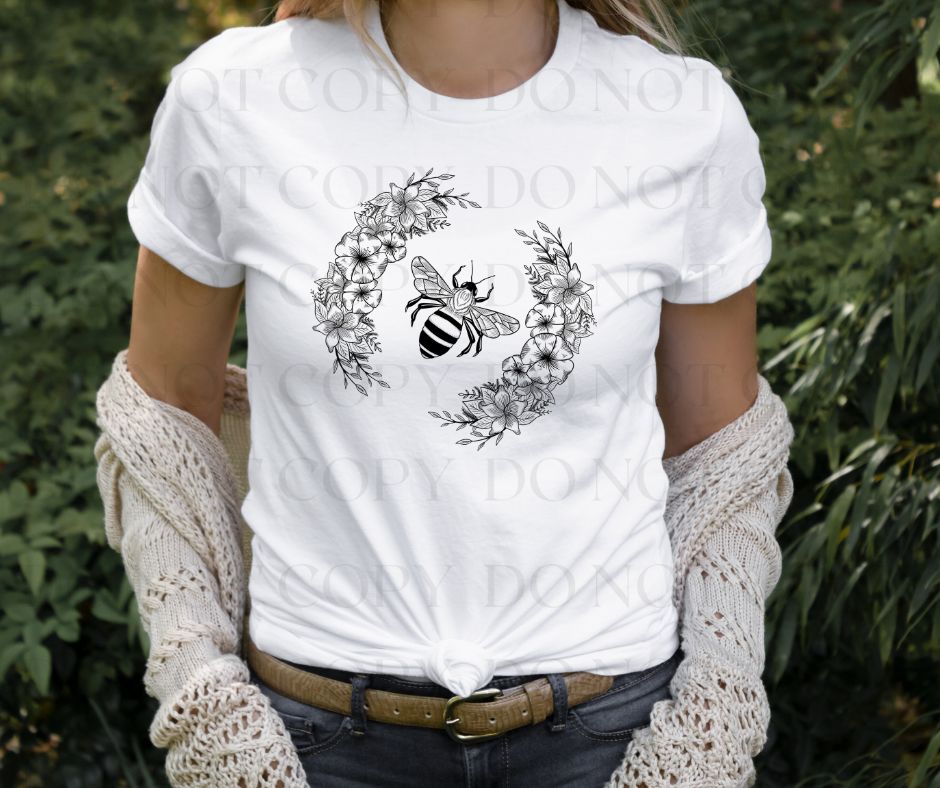 Bee With Flowers Screen Print Transfer - Print My Images