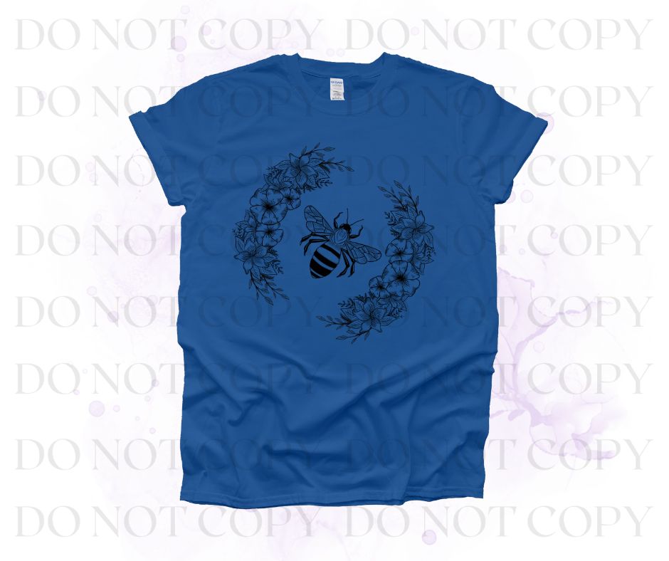 Bee With Flowers Screen Print Transfer - Print My Images