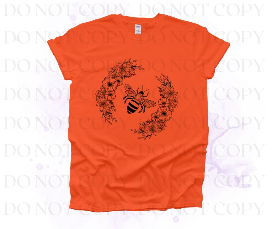 Bee With Flowers Screen Print Transfer - Print My Images