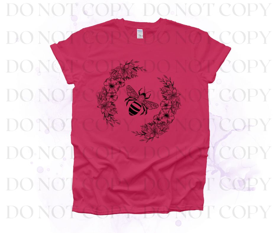 Bee With Flowers Screen Print Transfer - Print My Images