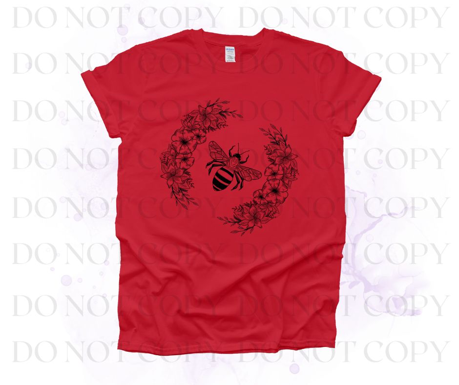 Bee With Flowers Screen Print Transfer - Print My Images