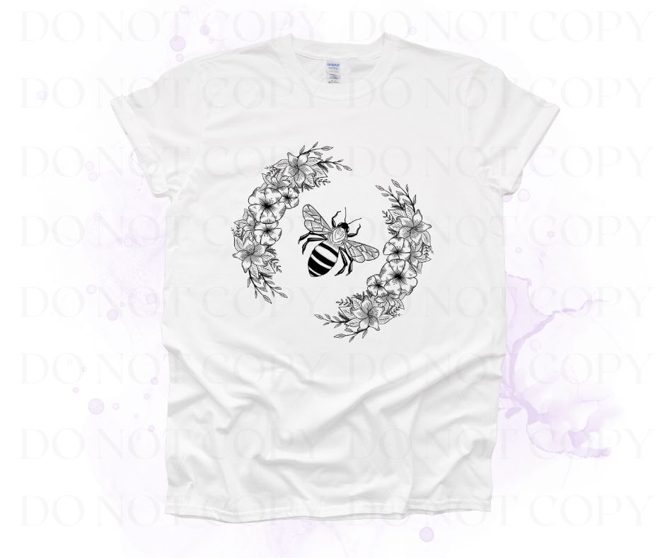 Bee With Flowers Screen Print Transfer - Print My Images